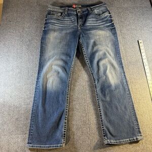 BKE Drew Bootcut Jeans 34 x 29.5 Dark Wash Faded Heavy Stitch Stretch Buckle